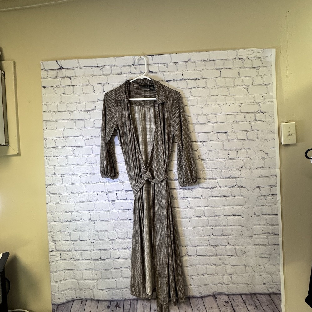 Apostrophe Belted Robe Medium Stretch‎ Taupe Brown Patter Soft Cool Summer Robe